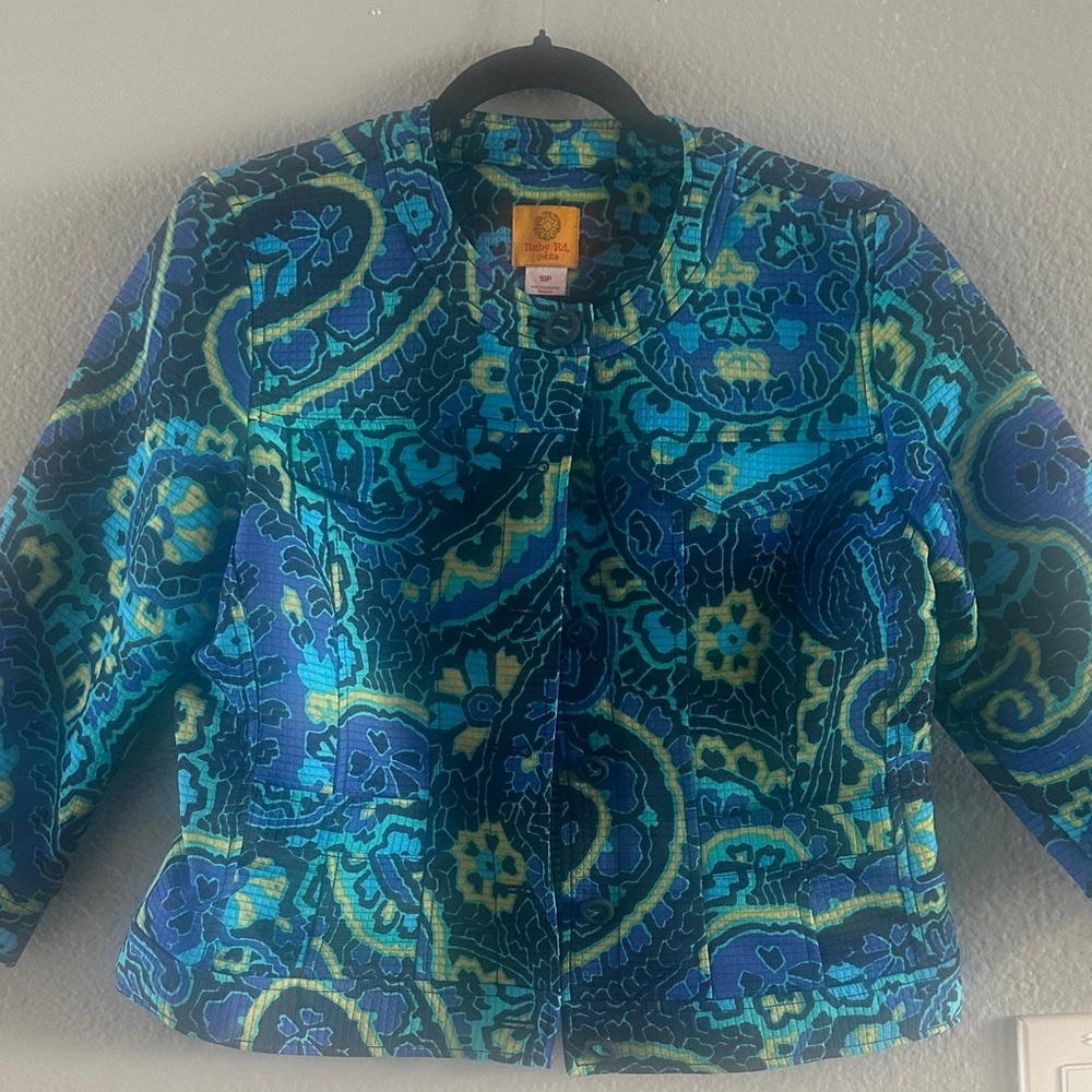 Ruby Rd. Vibrant Blue and Green Paisley Blazer